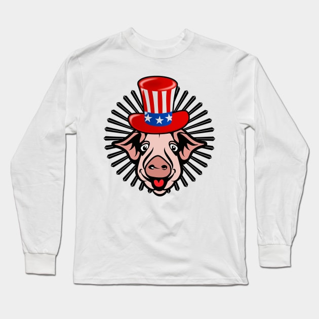 patriotic american pig Long Sleeve T-Shirt by Marccelus